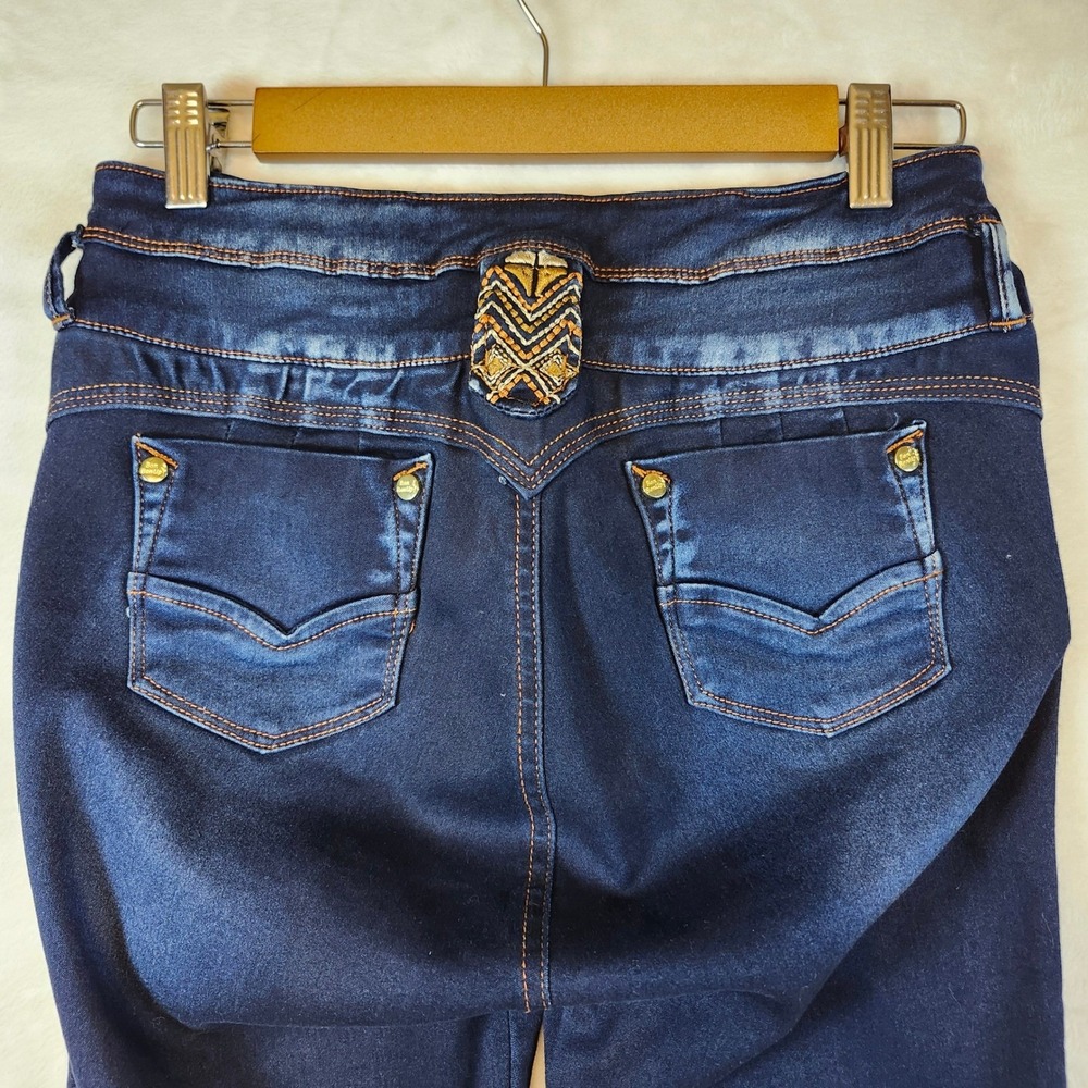 Bon Bonup Womens High Waisted Embroidered Dark Wash Skinny Jeans Blue Size 28 - Picture 8 of 14